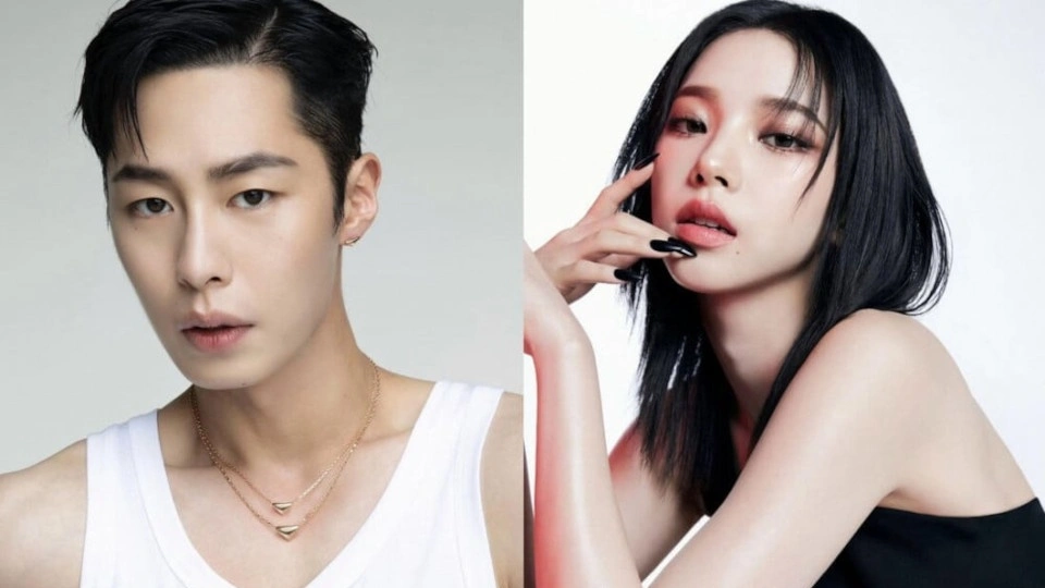 Юноша с чёрными волосами и чёрными глазами, в белой футболке, и девушка с чёрными волосами, в чёрном платье